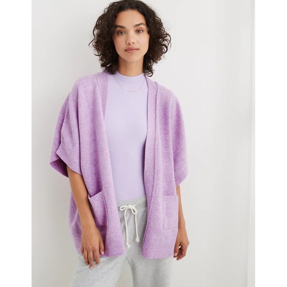 Aerie unREAL Cape Purple Wash Ribbed Knit Oversized Sweater L/XL NEW